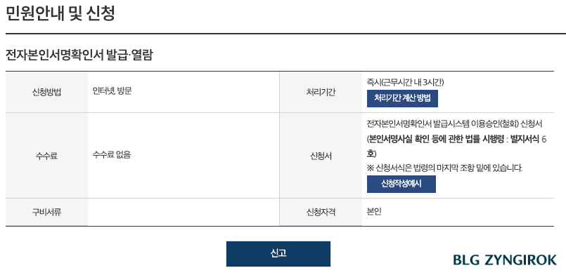 정부24에서 갈무리해온 전자본인서명확인서 발급 안내 글이다.