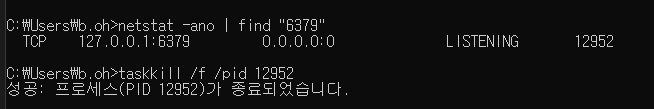  특정 포트 찾기/ 포트 죽이기