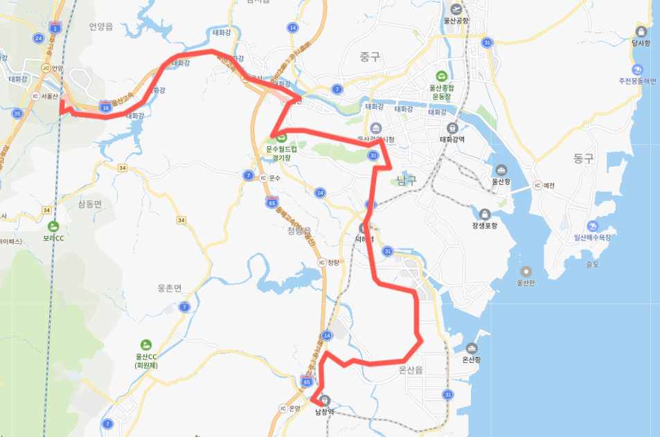  울산 5004번 버스 시간표, 노선 정보[KTX 울산역 , 울산상고, 울산대학교, 법원, 덕하시장, S-oil ]