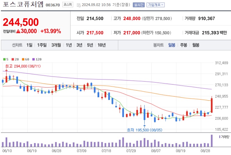 포스코퓨처엠 주가 (0902)