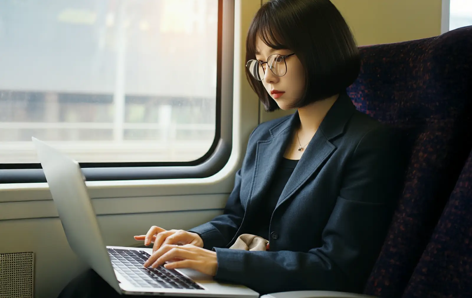 노트북을 사용하는 여성