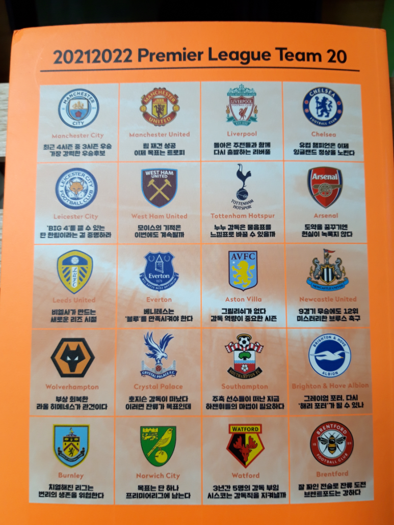 분석도서)해외축구팬 필수 소장용 책 20212022 프리미어리그 가이드북 (PL20팀 전격 20