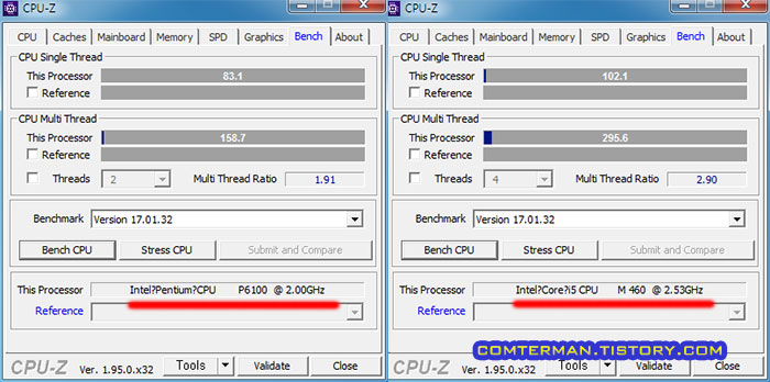 펜티엄 P6100 코어 i5 460m 속도 CPU-Z