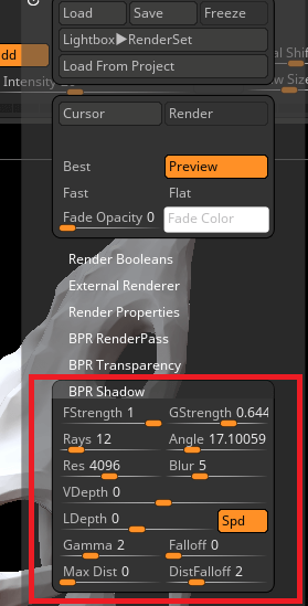 지브러쉬 BPR 그림자 설정