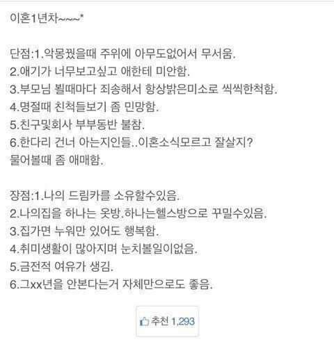 이혼 1년차가 말하는 이혼 장단점