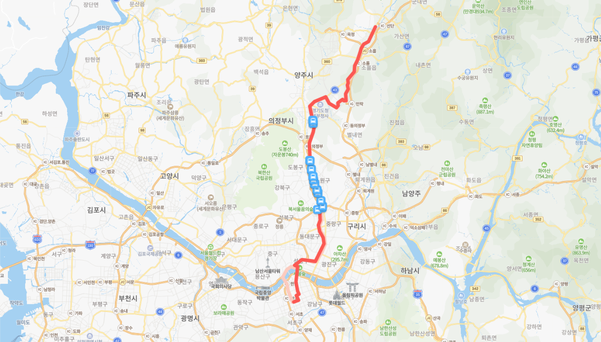  [직행좌석] 포천 3600번버스 노선 시간표 : 민락지구, 노원, 차병원, 강남역