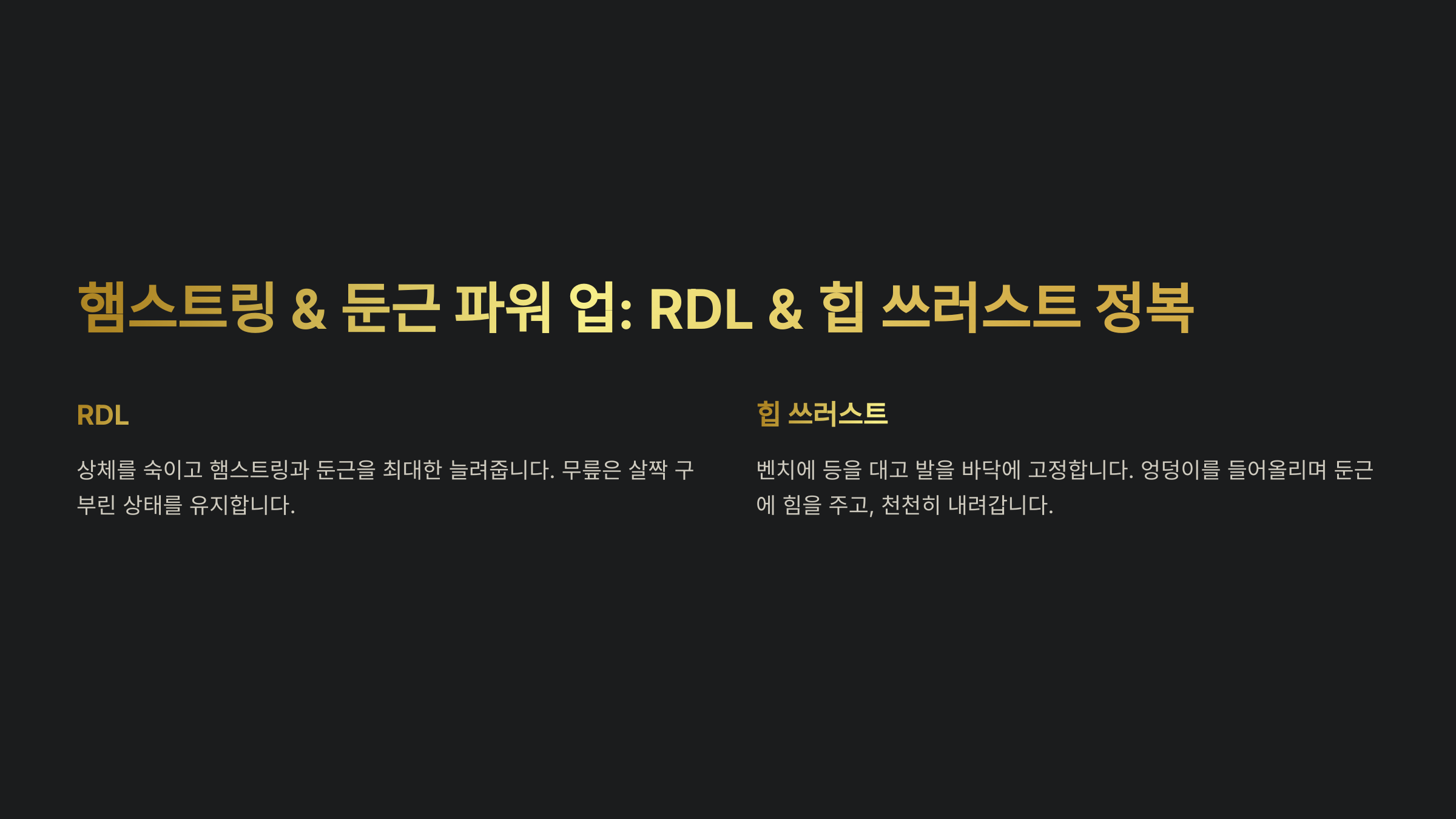 햄스트링 &amp; 둔근 강화, RDL &amp; 힙쓰러스트