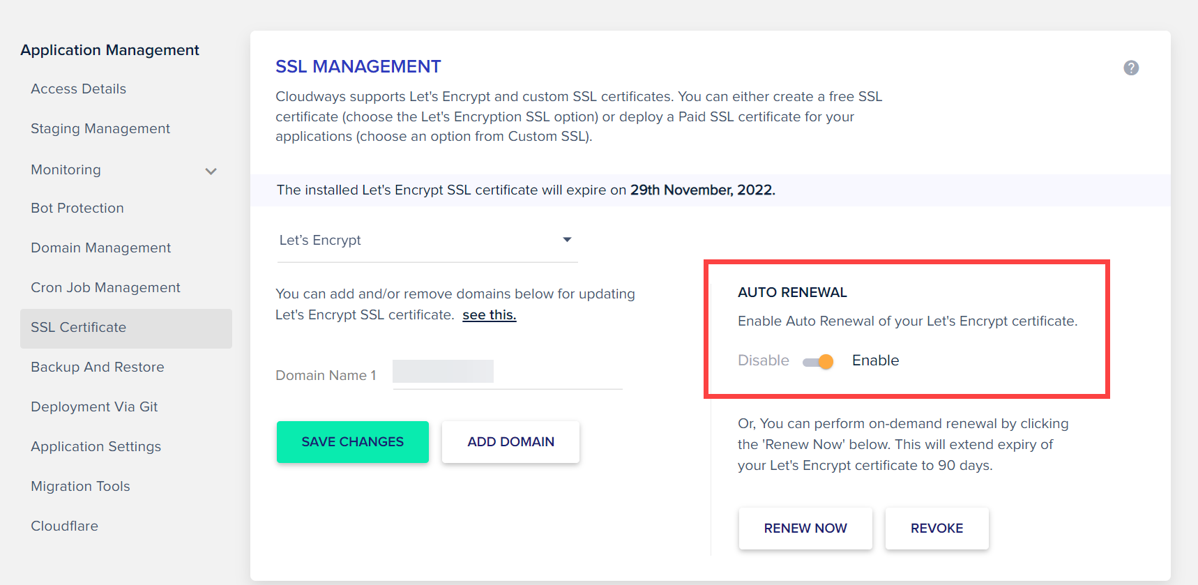 How to add a domain in Cloudways - Auto Renewal