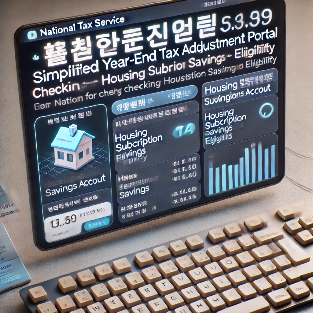 국세청 연말정산 간소화 화면과 주택청약통장이 놓인 책상&amp;#44; 소득공제 요건 확인을 상징.
