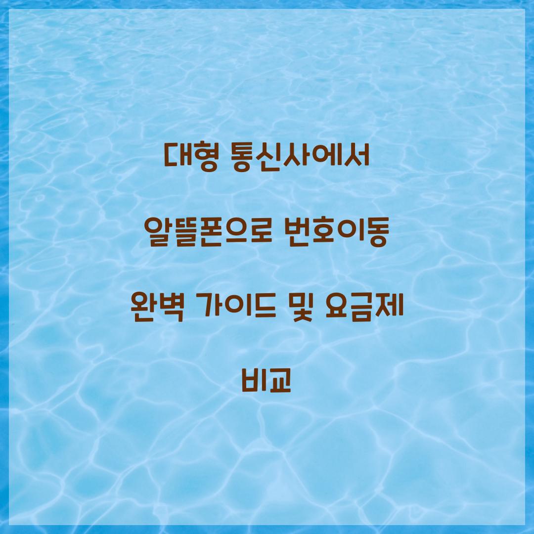 대형 통신사에서 알뜰폰으로 번호이동 완벽 가이드