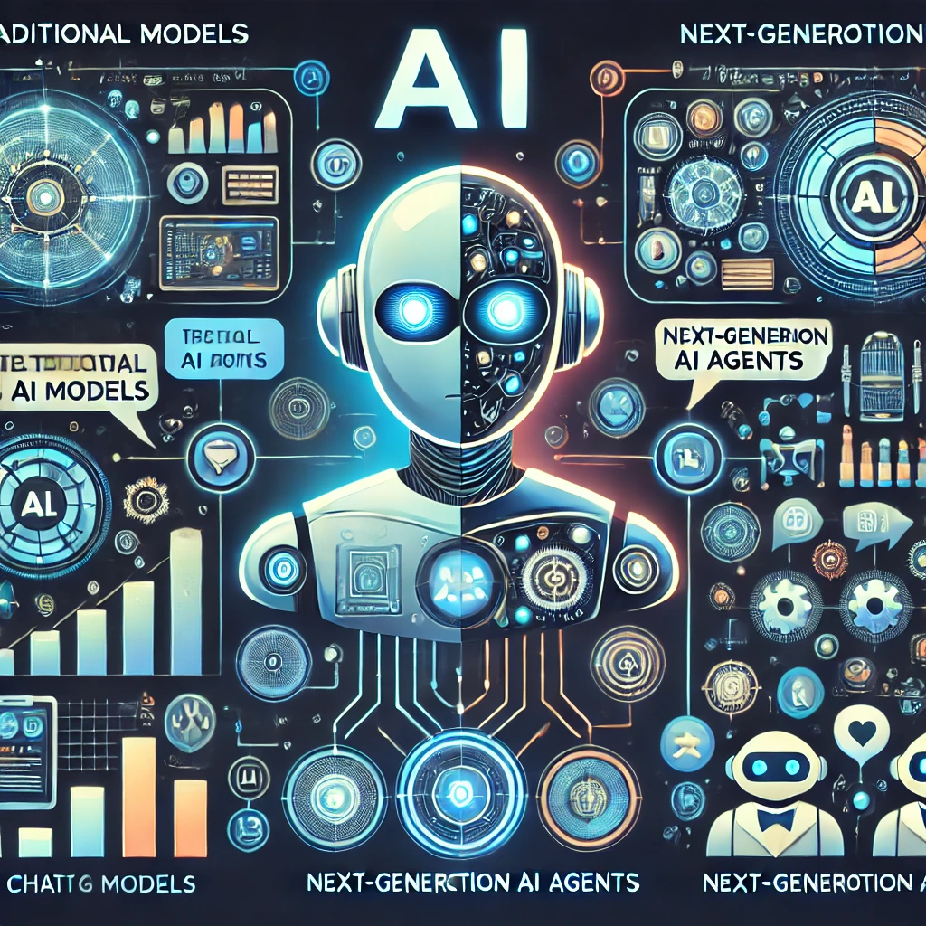 전통적인 AI 모델과 차세대 AI 에이전트 비교 인포그래픽