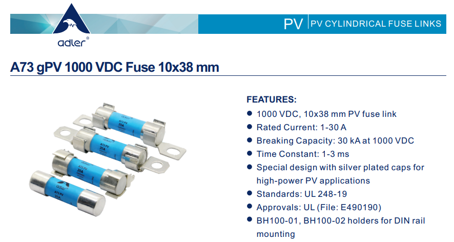  [유성테크] ADLER 태양광 퓨즈 gPV 퓨즈 1000VDC 퓨즈 단가 납기 품질 PV FUSE ADLER FUSE