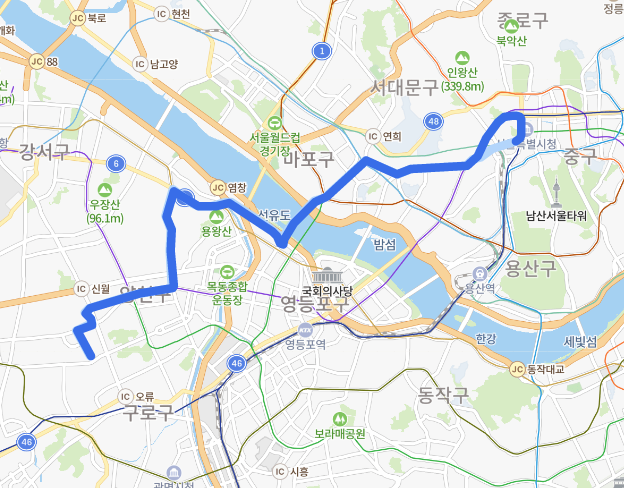  [서울] 602번버스 노선, 요금 : 신정역, 목동역, 염창역, 홍대입구역, 신촌역, 광화문