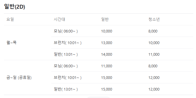 CGV_영화가격표