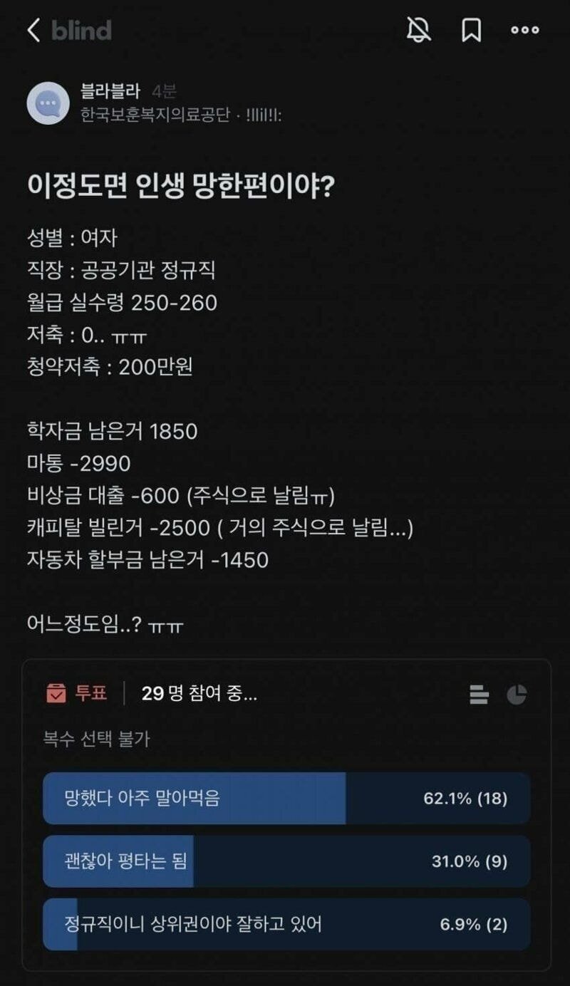  [블라인드] 이정도면 인생 망한편이야??