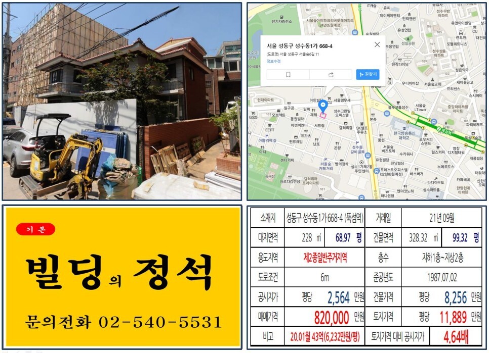 성동구 성수동1가 668-4번지 건물이 2021년 09월 매매 되었습니다.