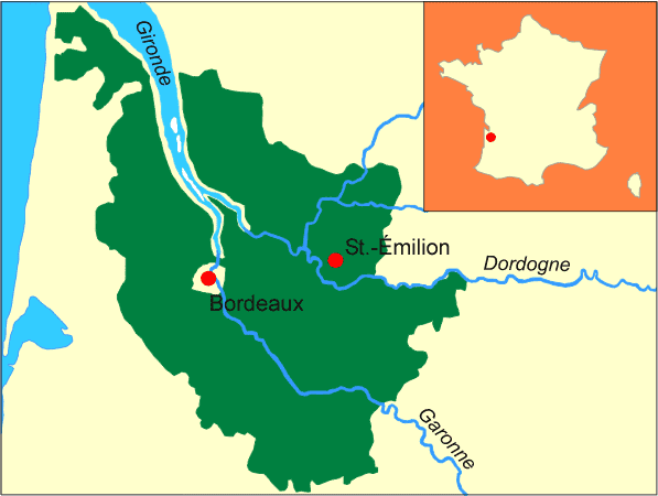 보르도 지방의 지도와 위치