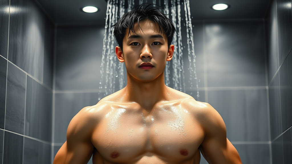 찬물 샤워하는 남성
