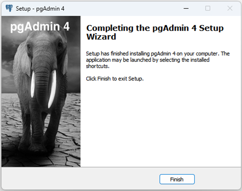 pgAdmin 4 설치 완료 화면
