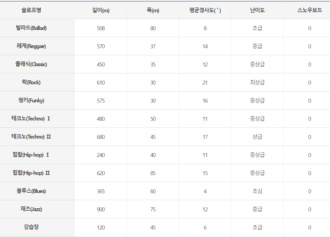 비발디파크 스키장 슬로프