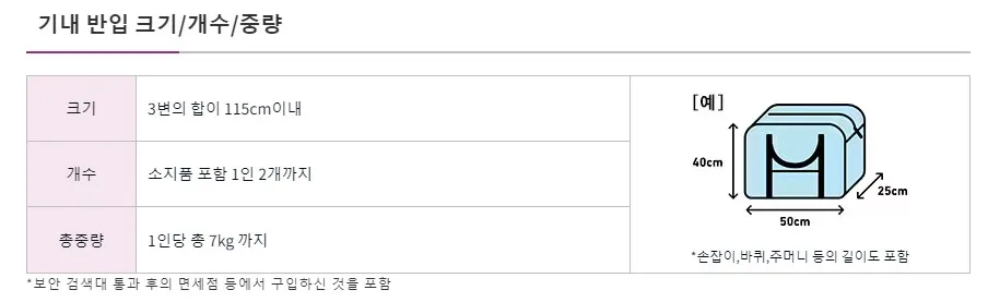 피치항공-공식홈페이지-기내수하물규정