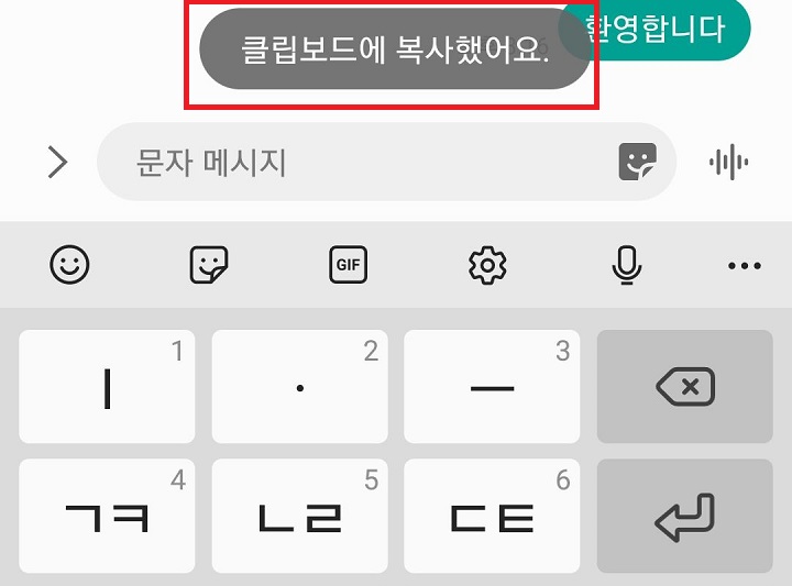 클립보드에 복사했어요라는 메시지가 보임