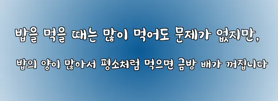  밥을 먹을 때는 많이 먹어도 문제가 없지만, 밥의 양이 많아서 평소처럼 먹으면 금방 배가 꺼집니다