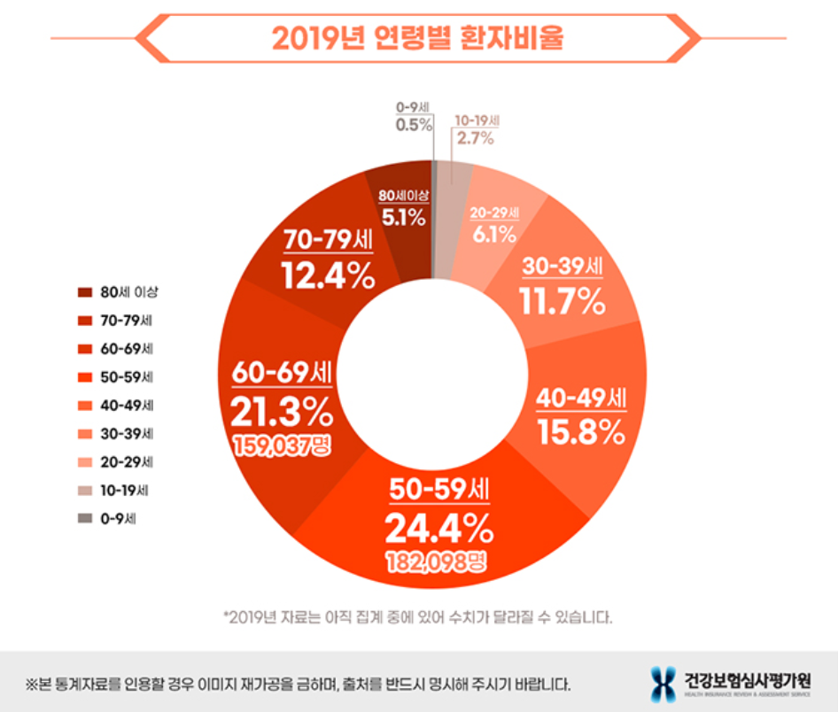 대상포진 환자 통계 - 건강보험심사평가원