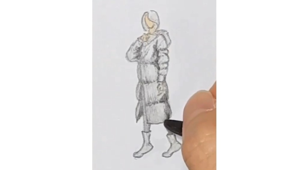 검은색 수채 물감으로 롱패딩 어두운 분분을 조금 더 강조해줍니다.