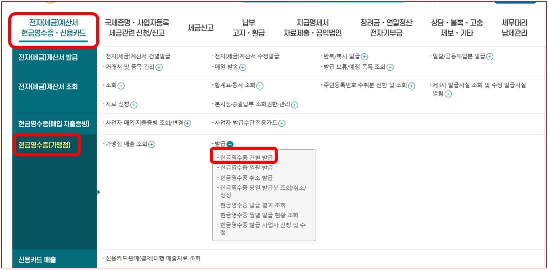 국세청 홈택스 현금영수증 발급방법