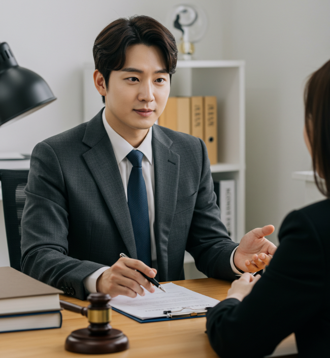 의뢰인 상황을 친절하게 설명해주고 있는 변호사의 모습
