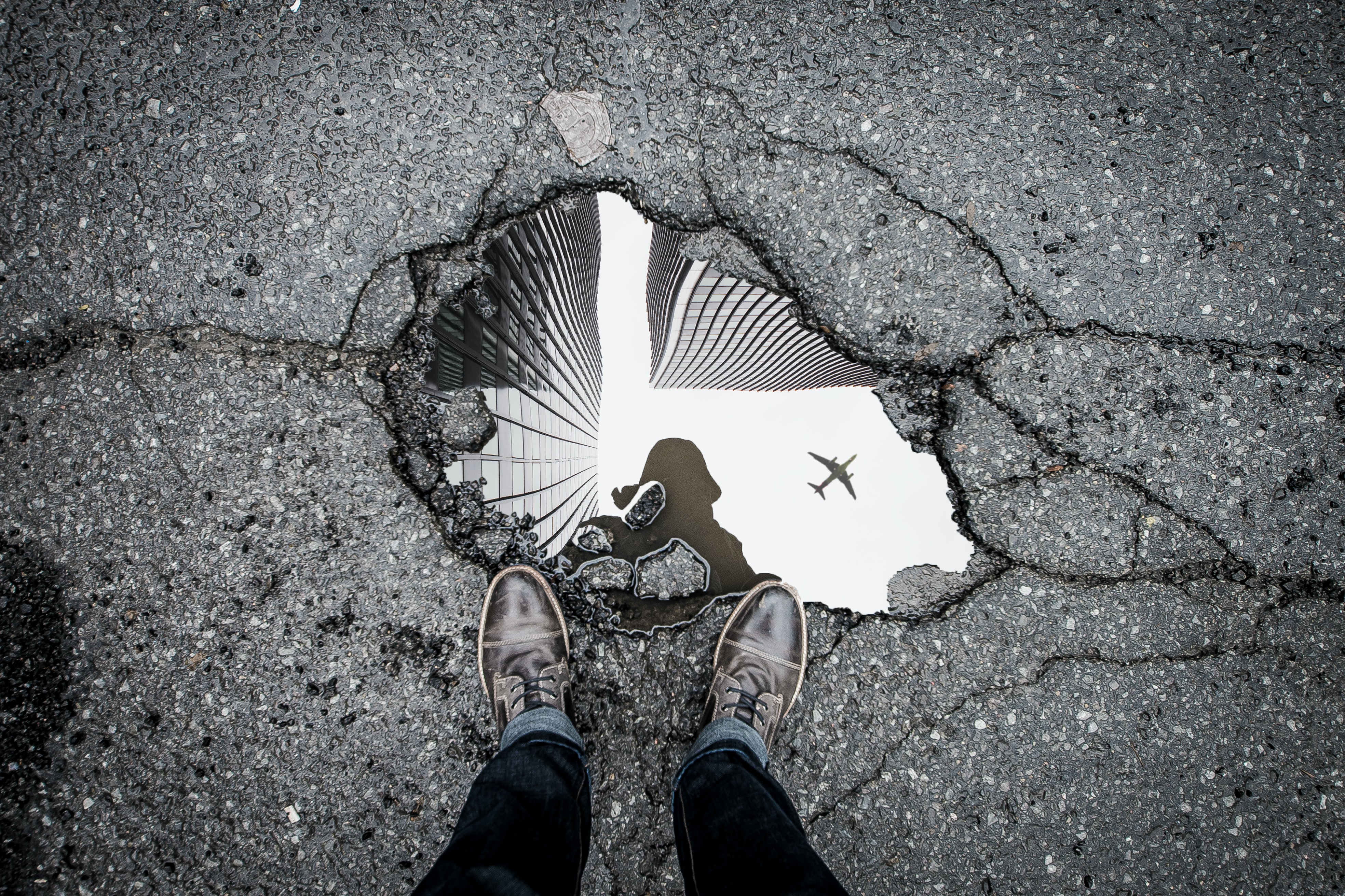 man inside a puddle