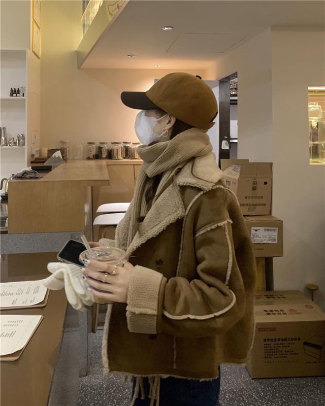 누여 여자 무스탕 양털 여성 겨울 하프 코트 르뚜앙