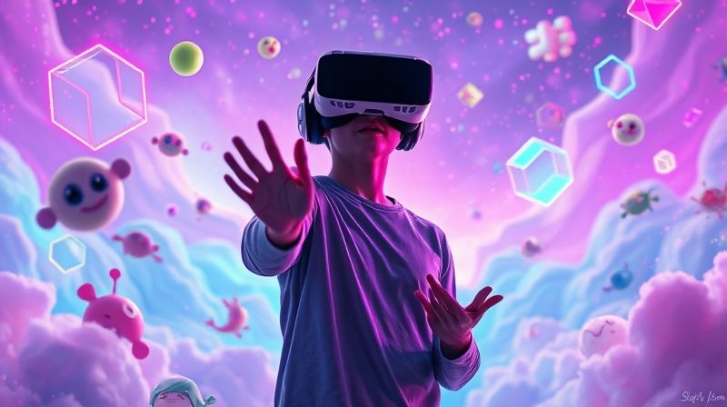 VR 헤드셋을 착용하고 생생하고 상호작용적인 메타버스 환경에 몰입한 사람