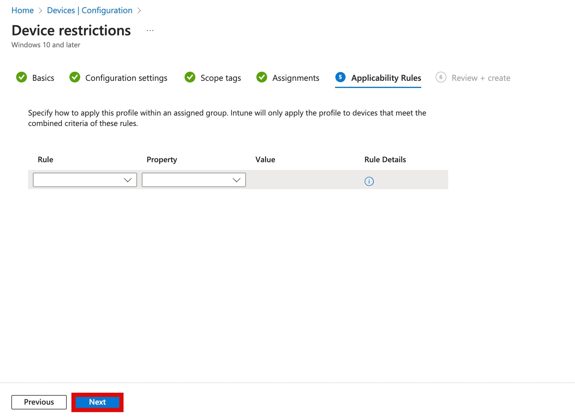 Intune Applicability Rules