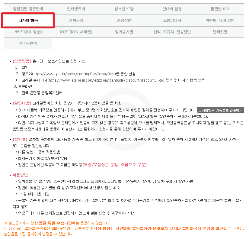 '다자녀 행복' 할인 혜택