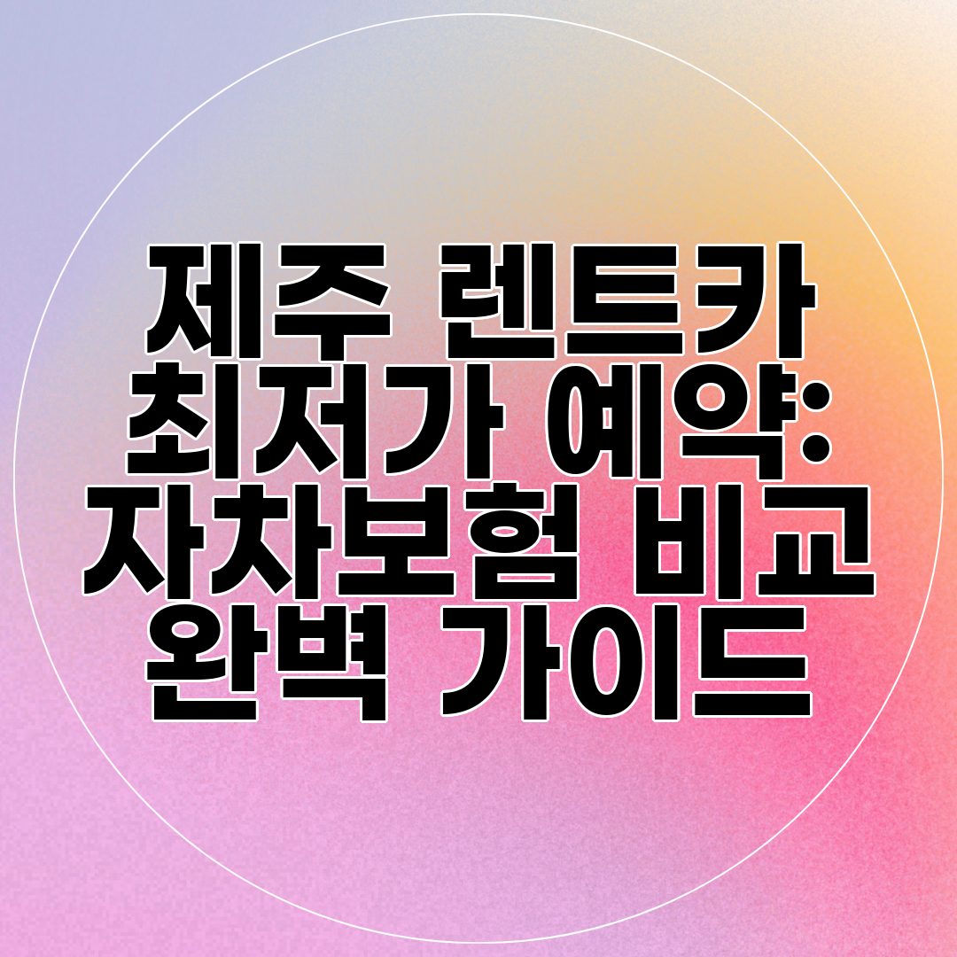 제주 렌트카 최저가 예약 자차보험 비교 완벽 가이드