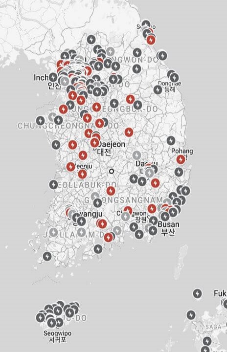 대한민국-내의-테슬라-충전소-지도
