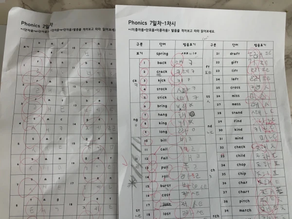 둘째 아이 영어 파닉스 첫걸음에 사용한 자료