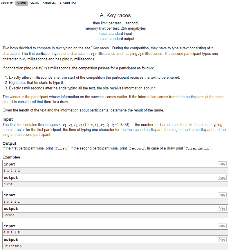  [Codeforces]  835A: Key races