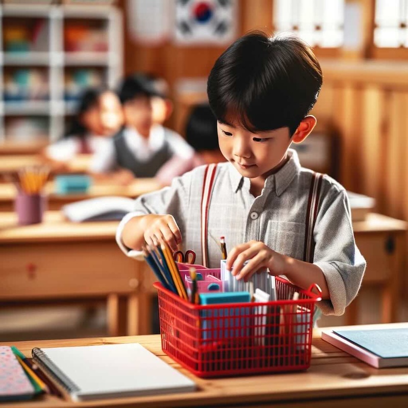 빨간 바구니- 정리 정돈 초등학교 준비물