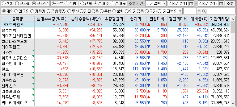 주간 코스닥 개인 순매수