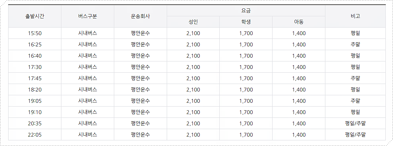 연천 → 도봉산환승센타 시간표 3