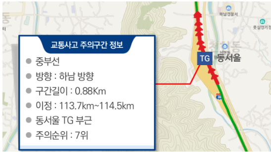 교통사고 다발구간 ,주의구간 안내