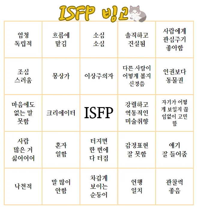 ISFP-빙고-MBTI