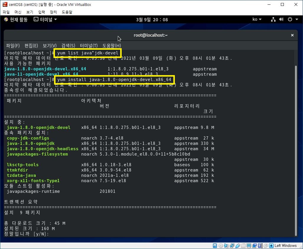 개발환경구축] VirtualBox CentOS 8 jdk 1.8 설치