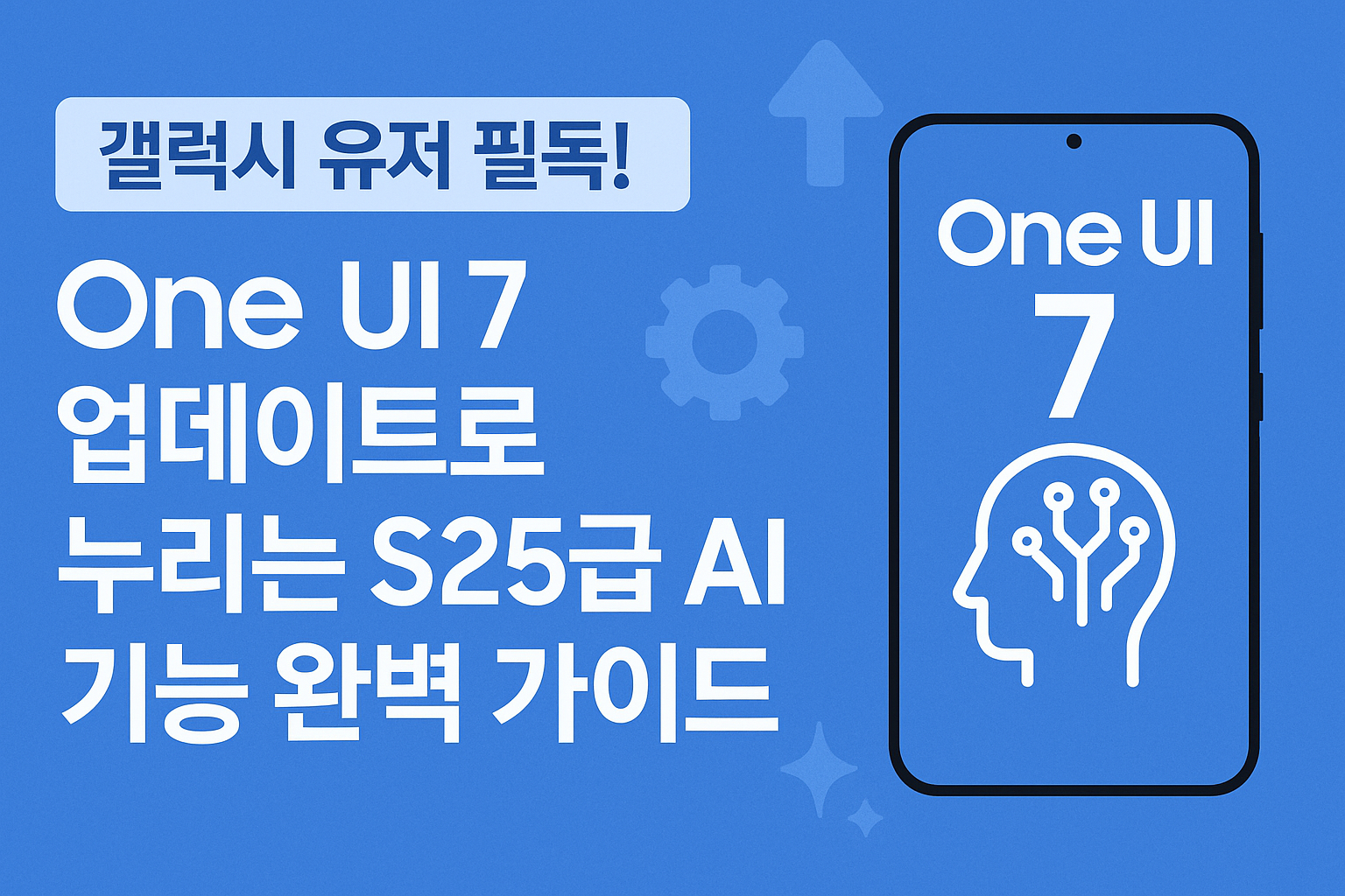 갤럭시 ONE UI 7 업데이트 화면을 보여주는 스마트폰과 AI 기능 아이콘들이 표시된 이미지