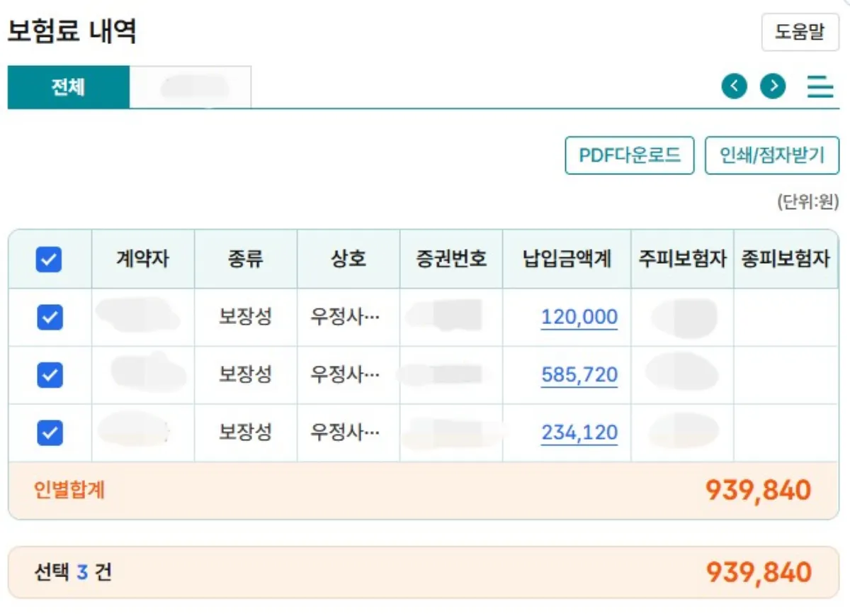 우체국-실비보험-1년-지급한-보험료