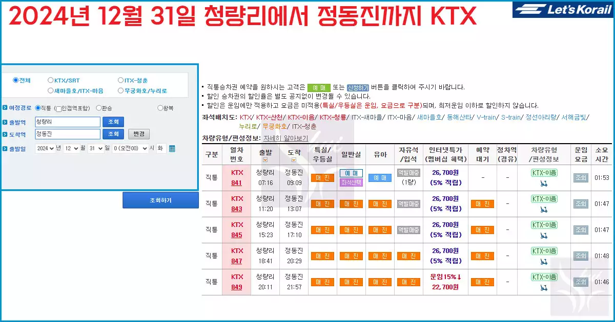 KTX 청량리에서 정동진