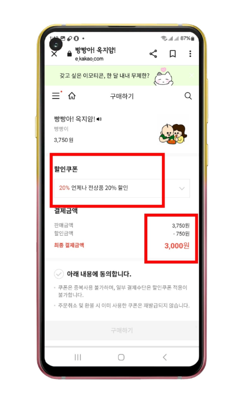 로그인 후 구매 진행 모습